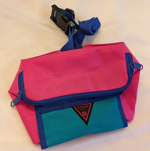Vintage Fanny Bag Neon Color Block Multi-Compartment Adjustable Unisex OS New - Picture 2 of 11